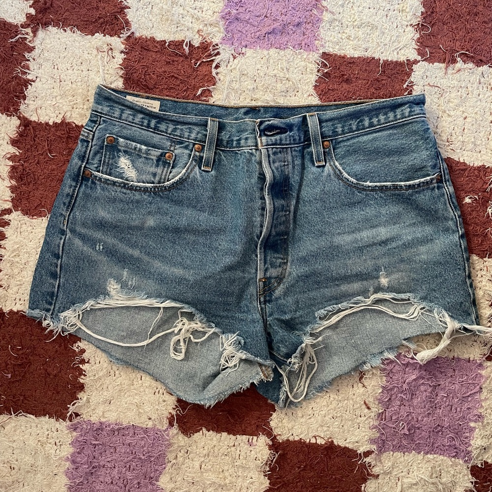 Levi's 501 Blue Distressed Jean Shorts